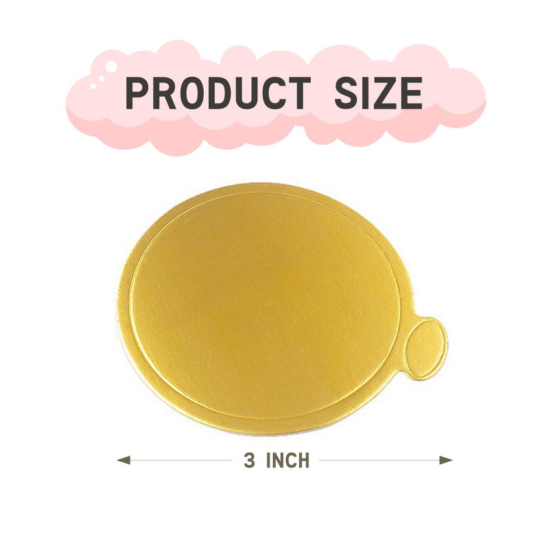 Yeplan 100 Packs Gold Cake Boards,3.1 inch Mini Round Cake Boards,Food-graded Corrugated Cardboard Cake Rounds Cake Base,Waterproof and Oil-proof Cake Plate for Cake DIY,Dessert and Crafts Display - Image 2